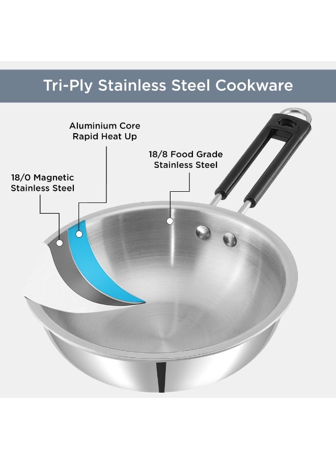 Kraft Futuretec Triply Stainless Steel Wok – 24 cm, 2.5 mm Thick Wok | Ideal for Stir-Frying, Sautéing & Tossing | Healthy Cooking with Less Oil & Even Heat Distribution - Image 4